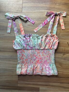 Wilfred Multicolor Pastel Tie-Shoulder Smocked Tank